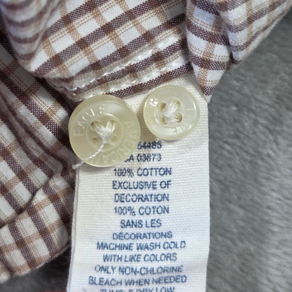American Eagle Outfitters Mens Vintage Fit Brown Micro Check Button Down Shirt L - Picture 5 of 6